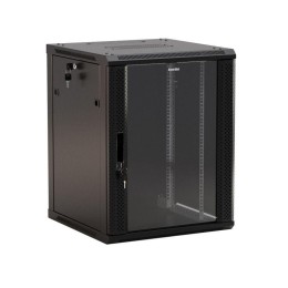 Шкаф настенный TWB-FC-1266-GP-RAL9004 19дюйм. 12U 650х600х450мм стекл. дверь с перфорацией по бокам