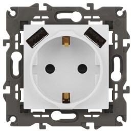 Розетка Elegance 14-4109-01М 16A 250В 2P+E защ. штор. с 2xUSB 3А 5В матов. бел. Эра Б0065773