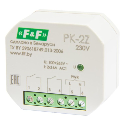 Реле промежуточное PK-2Z-230 100-265В AC/DC 16А 2NO/NC для установки в монтаж. коробку d60мм IP20 F&