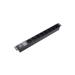 Блок розеток SHE19-8SH-S-IEC 19дюйм 250В 1U 10А 8 розеток Schuko с выкл. алюм. корпус разъем IEC 603