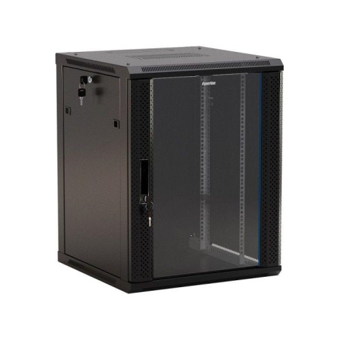 Шкаф настенный TWB-1845-GP-RAL9004 19дюйм 18U 908х600х450мм стеклян. дверь с перфорацией по бокам ру