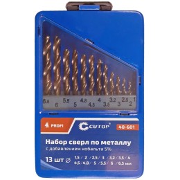 Набор сверл по металлу Profi 1.5-6.5мм (через 0.5мм + 32мм; 48мм) с кобальтом 5проц. в метал. коробк