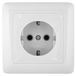 Розетка 1-м ОП Прима 16А IP20 250В с заземл. защ. шторки с монтаж. пластиной бел. (опт. упак.) SchE
