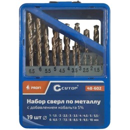 Набор сверл по металлу Profi 1-10мм (через 0.5мм) с кобальтом 5проц. в метал. коробке (19шт) Cutop 4
