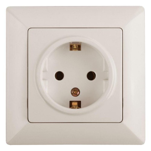 Розетка 1-м СП Solo 4-206-02 16А IP20 250В 2P+E Schuko с заземл. защ. шторки слон. кость Intro Б0053