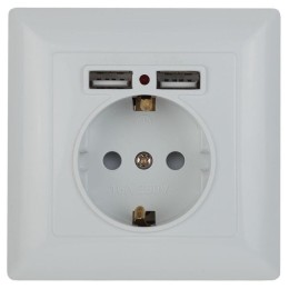 Розетка 1-м СП Solo 4-410-01 16А IP20 250В 2хUSB P+E Schuko с заземл. защ. шторки бел. Intro Б005371