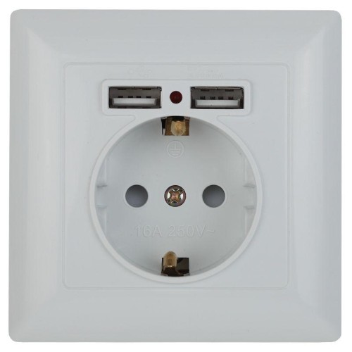 Розетка 1-м СП Solo 4-410-01 16А IP20 250В 2хUSB P+E Schuko с заземл. защ. шторки бел. Intro Б005371