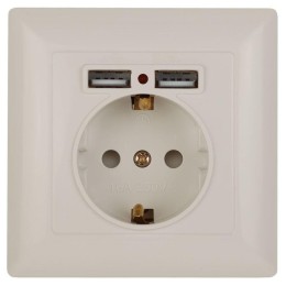 Розетка 1-м СП Solo 4-410-02 16А IP20 250В 2хUSB P+E Schuko с заземл. защ. шторки слон. кость Intro