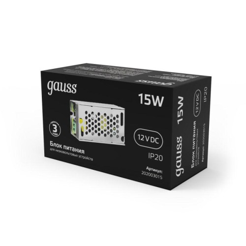 Блок питания для светодиодной ленты Black 15Вт 12В IP20 (драйвер) GAUSS 202003015