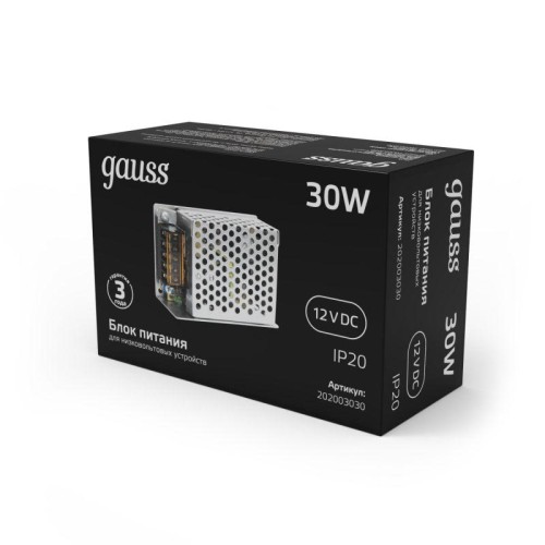 Блок питания для светодиодной ленты Black 30Вт 12В IP20 (драйвер) GAUSS 202003030