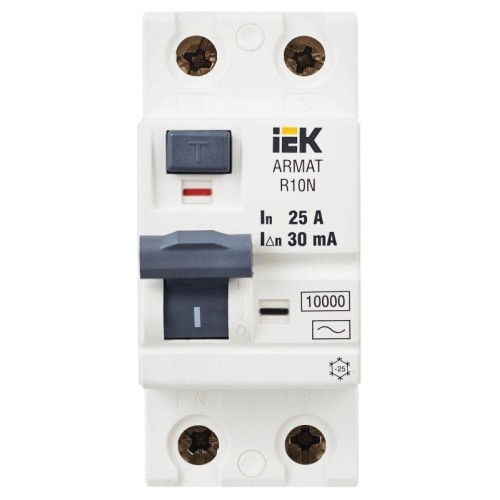 Выключатель дифференциального тока (УЗО) 2п 25А 30мА тип AC ВДТ R10N ARMAT IEK AR-R10N-2-025C030
