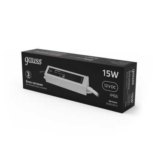 Блок питания для светодиодной ленты Black 15Вт 12В IP67 герметичный (драйвер) GAUSS 202023015