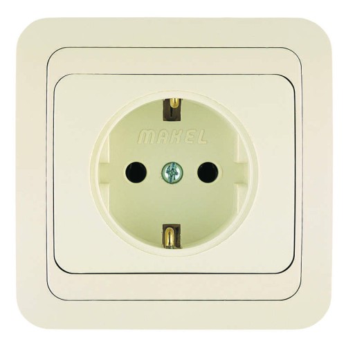 Розетка 1-м СП Mimoza 16А IP20 с заземл. керамика крем./крем. Makel 25008