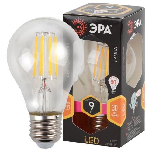 Лампа светодиодная филаментная F-LED A60-9W-827-E27 9Вт грушевидная тепл. E27 Эра Б0043433