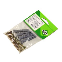 Дюбель 10х50 распорный c бортом полипропилен серый с шурупом 6х70 цинк (уп.4шт) пакет EKT 1128025