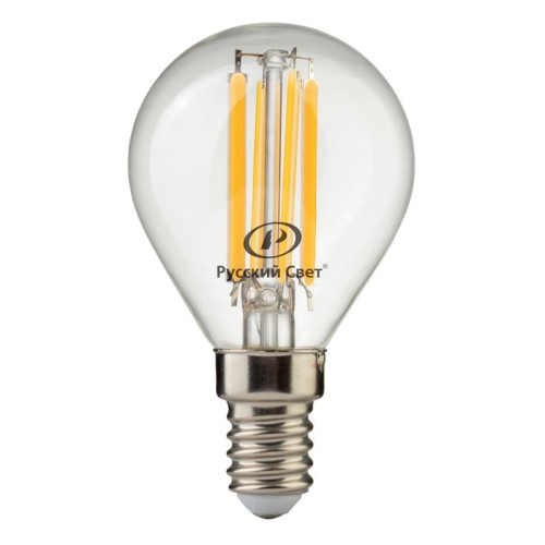 Лампа светодиодная филаментная RS F P45 E14 7W 220-240V 2700К 7Вт 810лм Ra 90 шар Русский Свет 15011