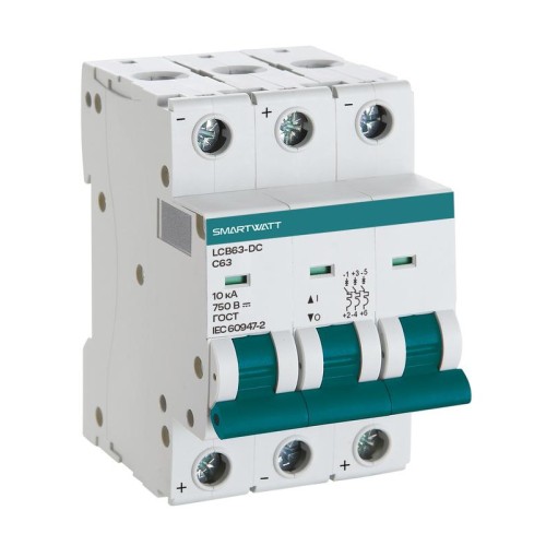 Выключатель автоматический модульный PDE LCB63H-DC-L2/3 2А 3P кривая L 10кА SmartWatt 4512020490221