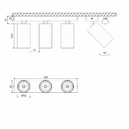 Крепление сменное М13 для светильников MINI VILLY поворотн. накладное тройное черн. SWG PRO 00-00004