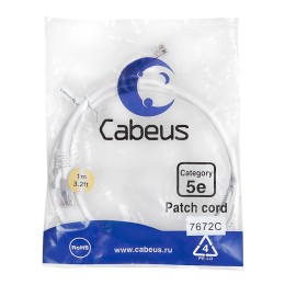 Патч-корд U/UTP кат.5E PC-UTP-RJ45-Cat.5e-1m-WH 2хRJ45/8p8c неэкранир. PVC 1м бел. Cabeus 7672c