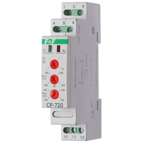 Реле напряжения CP-720 (однофазный; контроль верхнего и нижнего значений напряжения; 150-450В AC 16А