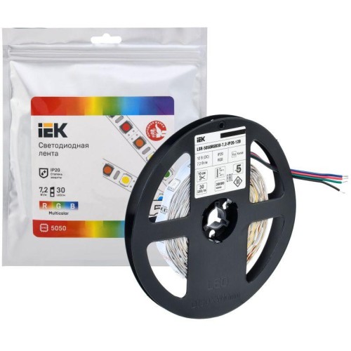 Лента светодиодная LED LSR-5050RGB30-7.2-IP20-12В (уп.5м) IEK LSR2-3-030-20-3-05