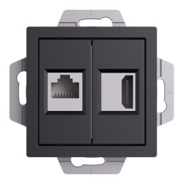 Розетка 2-м AtlasDesign HDMI+RJ45 кат.5E механизм карбон SE ATN001082