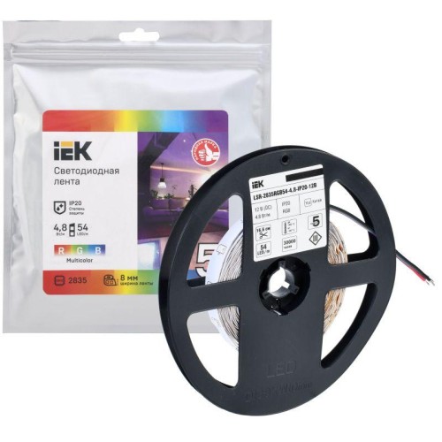 Лента светодиодная LED LSR-2835RGB54-4.8-IP20-12В (уп.5м) IEK LSR1-3-054-20-3-05