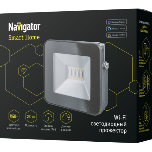 Прожектор светодиодный 14 559 Smart Home NFL-20-RGBWWW-BL-WIFI-IP65-LED 20Вт IP65 1600лм Wi-Fi черн.