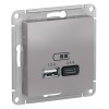 Розетка USB AtlasDesign тип A+C 5В/2.4А 2х5В/1.2А механизм алюм. SE ATN000339