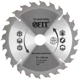 Диск пильный для циркулярных пил по дереву 140х20/16х24T FIT 37713