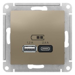 Розетка USB AtlasDesign тип A+C 5В/2.4А 2х5В/1.2А механизм шампань SE ATN000539