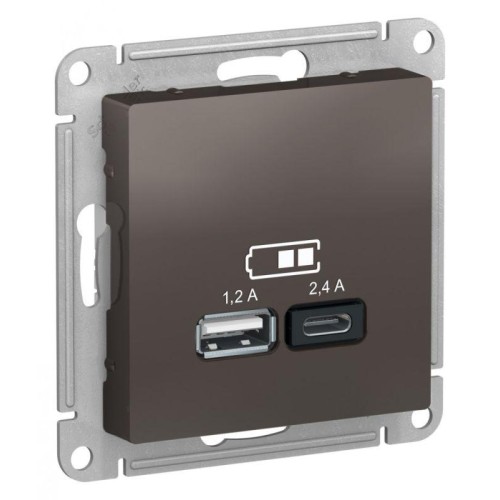 Розетка USB AtlasDesign тип A+C 5В/2.4А 2х5В/1.2А механизм мокко SE ATN000639