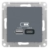 Розетка USB AtlasDesign тип A+C 5В/2.4А 2х5В/1.2А механизм грифель SE ATN000739