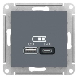 Розетка USB AtlasDesign тип A+C 5В/2.4А 2х5В/1.2А механизм грифель SE ATN000739