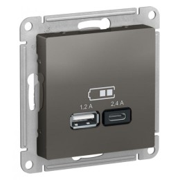 Розетка USB AtlasDesign тип A+C 5В/2.4А 2х5В/1.2А механизм сталь SE ATN000939