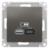 Розетка USB AtlasDesign тип A+C 5В/2.4А 2х5В/1.2А механизм сталь SE ATN000939