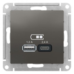 Розетка USB AtlasDesign тип A+C 5В/2.4А 2х5В/1.2А механизм сталь SE ATN000939