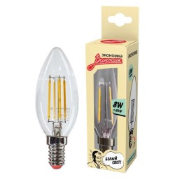 Лампа светодиодная Филамент 8Вт свеча 4500К E14 720лм 160-260В ЭКОНОМКА EcoLedFL8wCNE1445