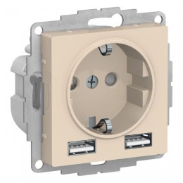 Розетка 1-м СП AtlasDesign 16А IP20 с 2-мя заряд. устройствами USB тип A+A 5В/2.4А 2х5В/1.2А механиз