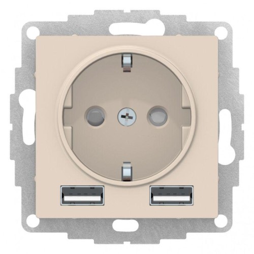 Розетка 1-м СП AtlasDesign 16А IP20 с 2-мя заряд. устройствами USB тип A+A 5В/2.4А 2х5В/1.2А механиз