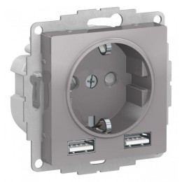 Розетка 1-м СП AtlasDesign 16А IP20 с 2-мя заряд. устройствами USB тип A+A 5В/2.4А 2х5В/1.2А механиз