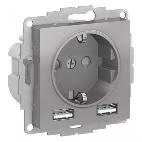 Розетка 1-м СП AtlasDesign 16А IP20 с 2-мя заряд. устройствами USB тип A+A 5В/2.4А 2х5В/1.2А механиз