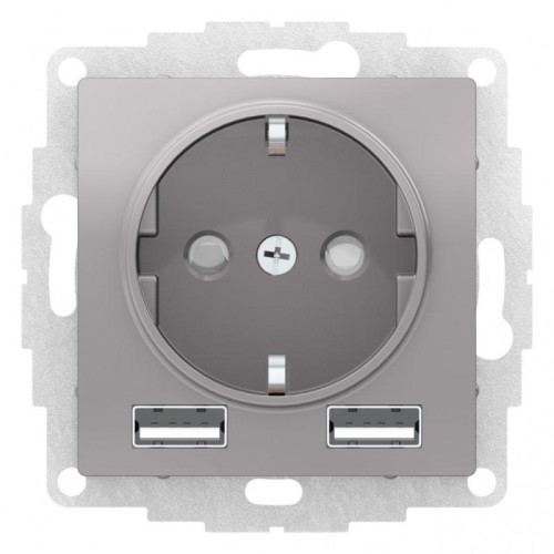 Розетка 1-м СП AtlasDesign 16А IP20 с 2-мя заряд. устройствами USB тип A+A 5В/2.4А 2х5В/1.2А механиз