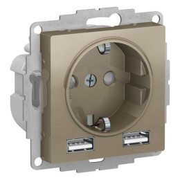 Розетка 1-м СП AtlasDesign 16А IP20 с 2-мя заряд. устройствами USB тип A+A 5В/2.4А 2х5В/1.2А механиз