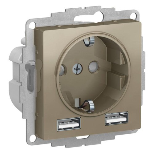 Розетка 1-м СП AtlasDesign 16А IP20 с 2-мя заряд. устройствами USB тип A+A 5В/2.4А 2х5В/1.2А механиз