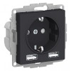 Розетка 1-м СП AtlasDesign 16А IP20 с 2-мя заряд. устройствами USB тип A+A 5В/2.4А 2х5В/1.2А механиз