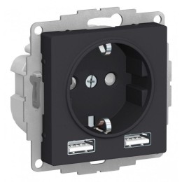 Розетка 1-м СП AtlasDesign 16А IP20 с 2-мя заряд. устройствами USB тип A+A 5В/2.4А 2х5В/1.2А механиз