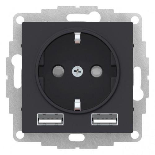 Розетка 1-м СП AtlasDesign 16А IP20 с 2-мя заряд. устройствами USB тип A+A 5В/2.4А 2х5В/1.2А механиз