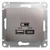 Розетка USB Glossa тип A+C 5В/2.4А 2х5В/1.2А механизм платина SE GSL001239