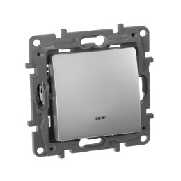 Выключатель 1-кл. СП Etika 10А IP20 250В 10AX с подсветкой/индикацией безвинтов. зажимы механизм алю